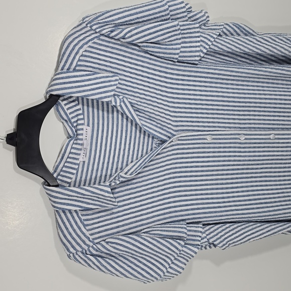 {Jane + Delancy} Women's Blue and White Striped Ruffled Sleeves Buttoned Top - Picture 3 of 14